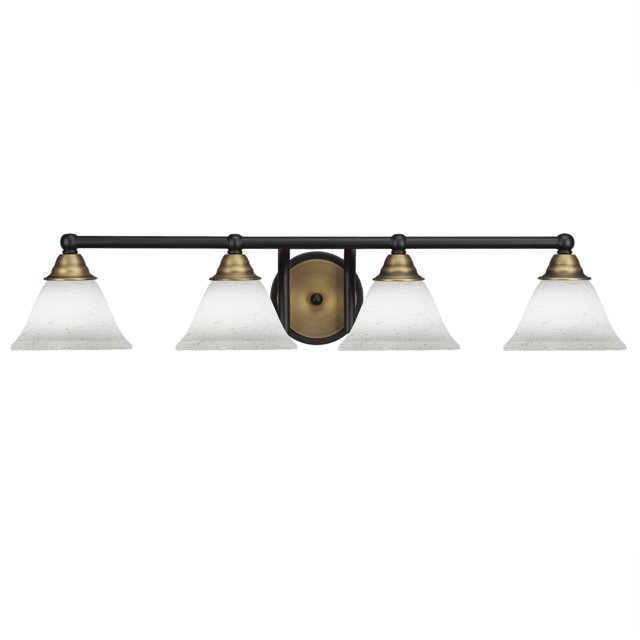 Barra de baño Paramount con 4 luces en acabado negro mate y latón con vidrio de muselina blanca de 7 "