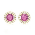 thumbnail image 2 of Rosec Jewels Real Pink Tourmaline Stud Earrings with Diamond Halo - AAA Grade, 10K Yellow Gold, 2 of 8