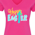 thumbnail image 4 of Inktastic Happy Easter with Cross in Teal Plaid Women's V-Neck T-Shirt, 4 of 5