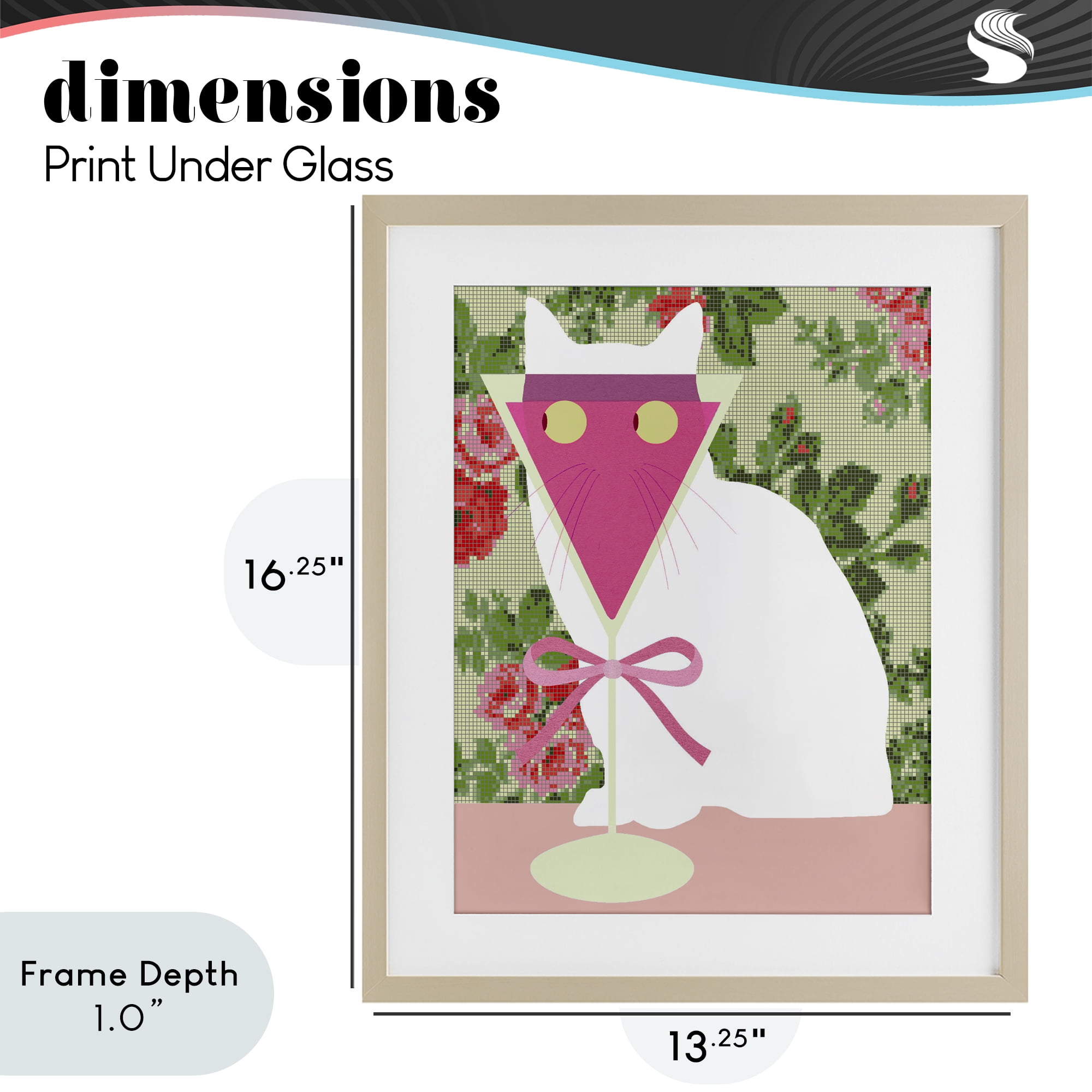Stupell Industries White Cat with Pink Martini Birch Framed Print Under Glass, design by Lil' Rue