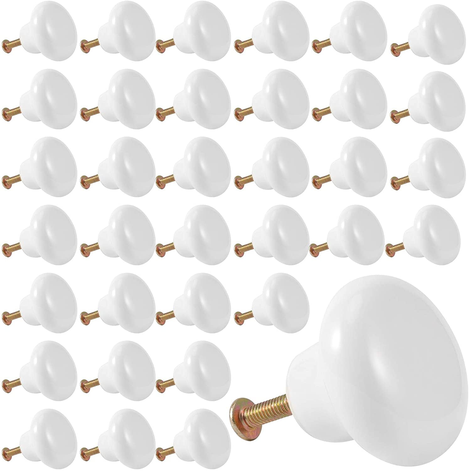 ZEONHAK 35 Pack White Ceramic Cabinet Knobs, Ceramic Door Knobs Pull with Screws, 1.26 Inch In Diameter