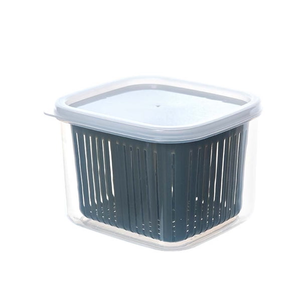 Cateissary Caja de mantenimiento fresco PP refrigerador jengibre ajo drenaje Crisper con tapa filtro de conservación cuadrado cesta hogar Organizadores de utensilios de cocina Verde oscuro