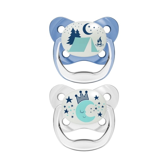 Dr. Brown’s® PreVent™ Contour Glow in The Dark 2PK Pacifiers, Stage 2 (6-18m), Blue