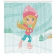 thumbnail image 3 of Kids Sports Shower Curtain, Cute Little Girl Skating on Ice in Idyllic Snow Covered Village Playroom Theme, Fabric Bathroom Set with Hooks, 69W X 84L Inches Extra Long, Multicolor, by Ambesonne, 3 of 3