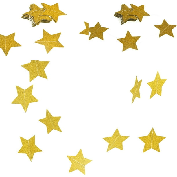 PTOOTP Guirnalda de estrellas brillantes de 2 m, guirnaldas de papel colgantes navideñas para cumpleaños, hogar, bodas, fiestas, decoración (doradas)