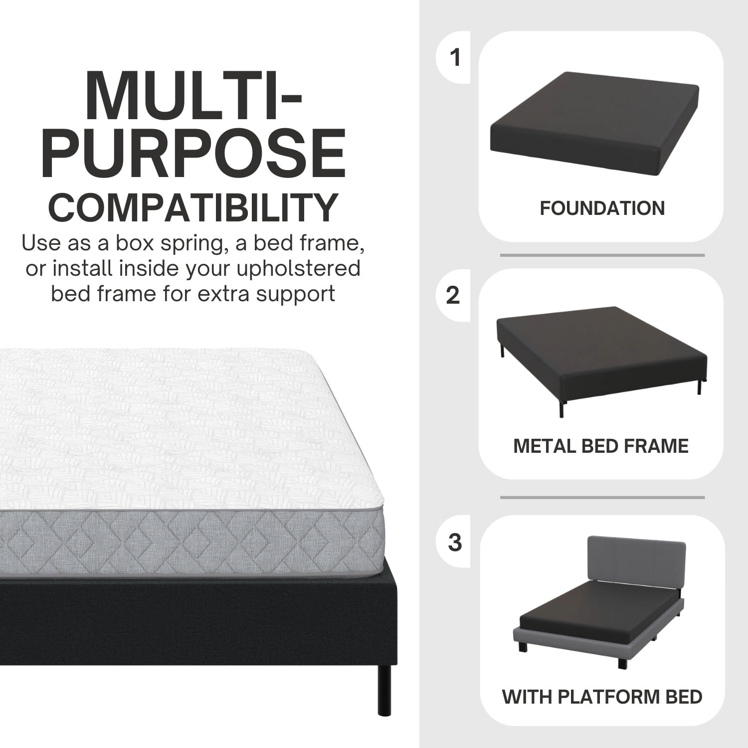 Boyd Sleep Omni Two-In-One King Size Metal Box Spring Foundation and Bed Frame with Headboard Brackets and Legs
