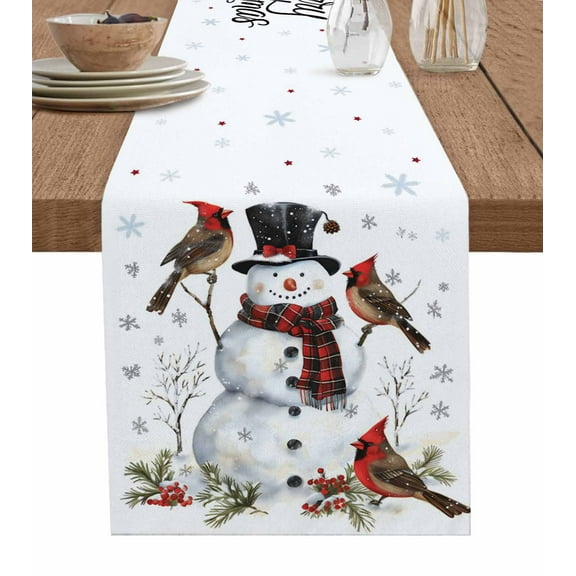 Table Runners 48 Inches Long Dress Scarves, Christmas Snowman Farmhouse Kitchen/Dining Table Runner, Short Coffee Tablerunners, Winter Xmas Snowflakes Cardinal Berry 13x48 Inch