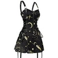 thumbnail image 2 of Celestial Sun and Moon Print Lace Up Mini Dress Summer Gothic Women's Square Neck Tank Top-Black9801-XXL, 2 of 7