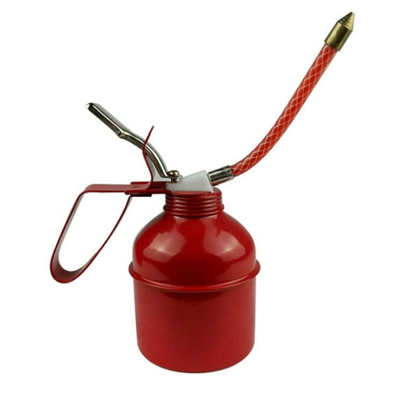 Iron Oil Can Pump Red Lever Style, Manual Oiler, Pump Action for Efficient Oiling, Flexible Hose for Convenient Maintenance