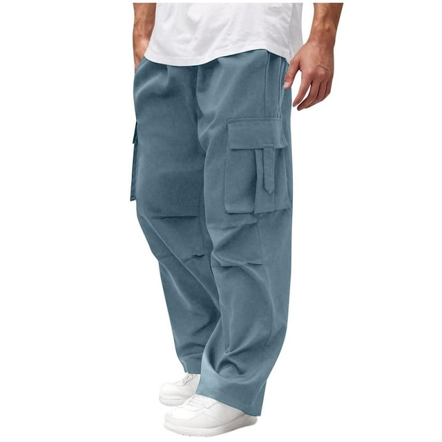 Pantalones cargo de verano para hombre: pantalones de trabajo holgados, ligeros, con cintura elástica y múltiples bolsillos, corte regular para actividades al aire libre, trabajo y ocio, poliéster