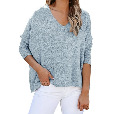 

Qufokar Underscrub Tees for Women Shirks for Women Womens Oversized V Neck T Shirt Batwing Long Sleeve Cable Slouchy Pullover Jumper Tops
