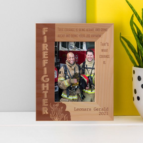 Fire Fighter Personalized Wooden Frame 3 1/2" x 5" Brown (Vertical)