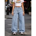 thumbnail image 3 of LMLYSoH Women's Wrap Jeans with Pockets Stylish Casual Mid Rise Loose Fit Wide Leg Denim Pants, 3 of 8