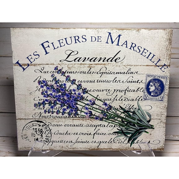 Shabby Chic French Country Lavender Metal Wall Art Sign, Vintage Kitchen Garden Cafe Decor, 8 x 12 in