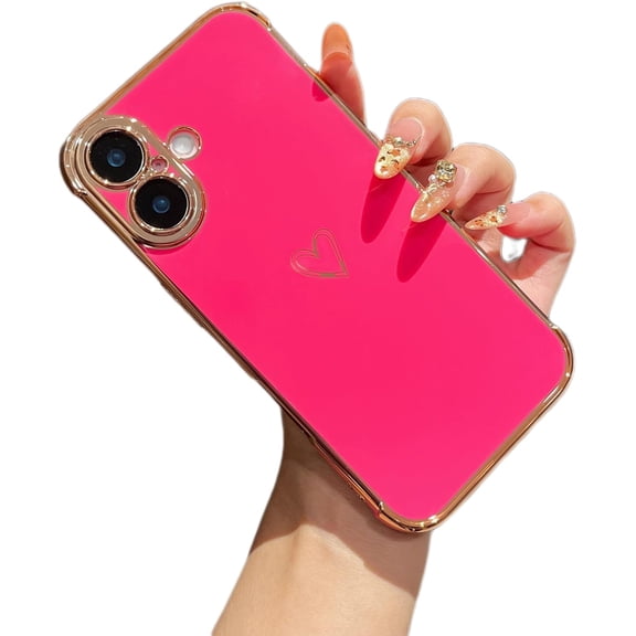 MYKOMI Designed for iPhone 16 Case 6.1 inch,Cute Plating Edge Love Hearts Pattern with Camera Lens Protection Phone Cover for Girls Women