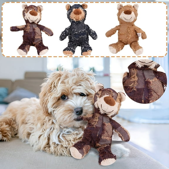 BESTSKY Indestructible Bear, Dog Toys for Aggressive Chewers, Squeaky Plush Interactive Dog Toys for Small and Large Dogs