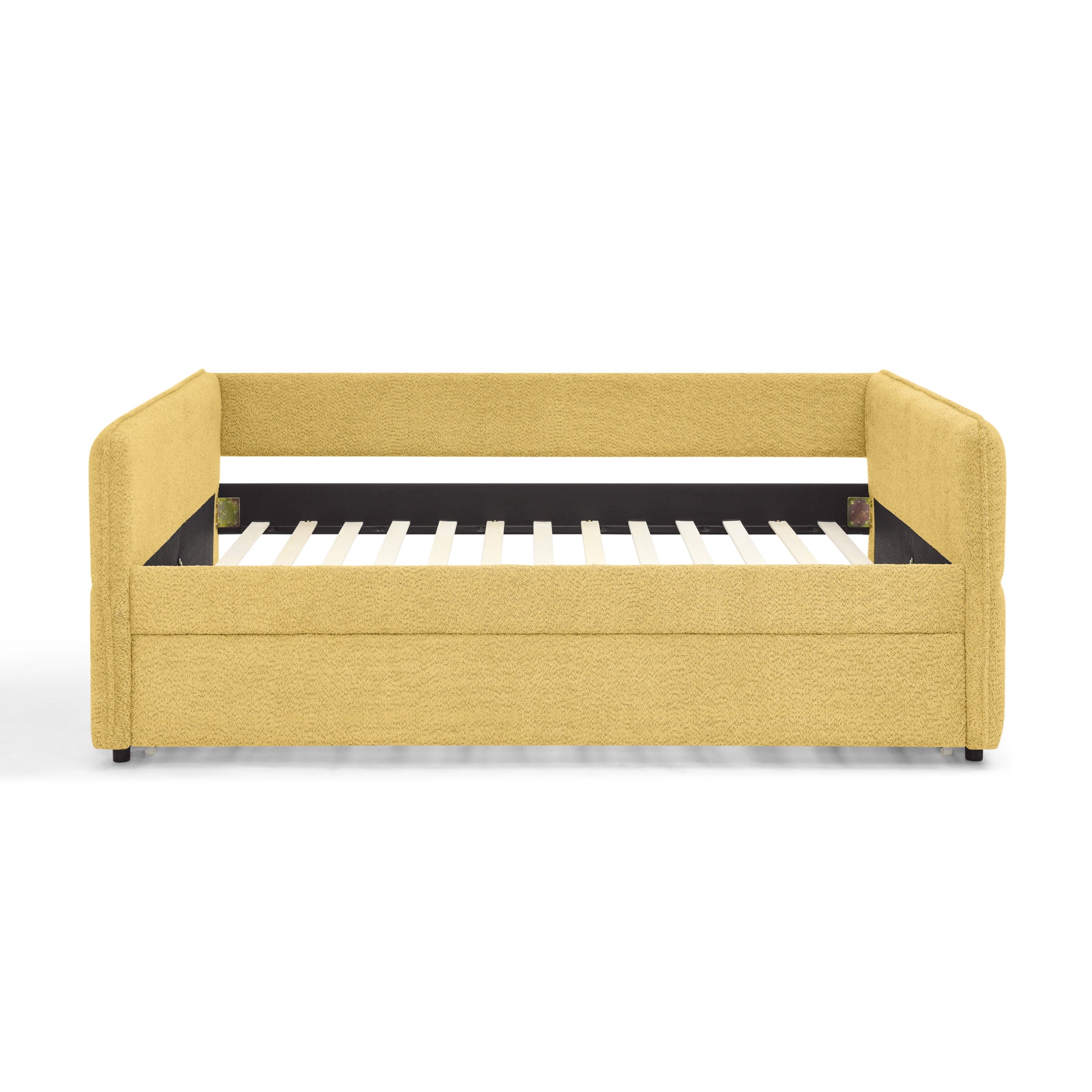 Noble House Zenton Full Size Boucle Daybed, Tufted Sofa Bed Frame with Trundle, Modern Guest Sleeper Couch, Yellow