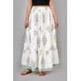 thumbnail image 2 of Women White Floral Block Printed Cotton Maxi Long Skirt with Elastic Waist & Tiered Flowy Fit - XL, 2 of 6