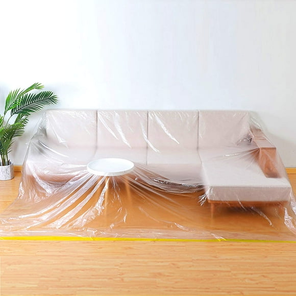 146""/12ft Plastic Sofa Couch Cover,Furniture Covers,Waterproof Couch Covers,Plastic Couch Covers For Sectional Sofa l Shape ,Extra Large Bed Sofa Couch Furniture Protector Cover For Moving (Clear#1)