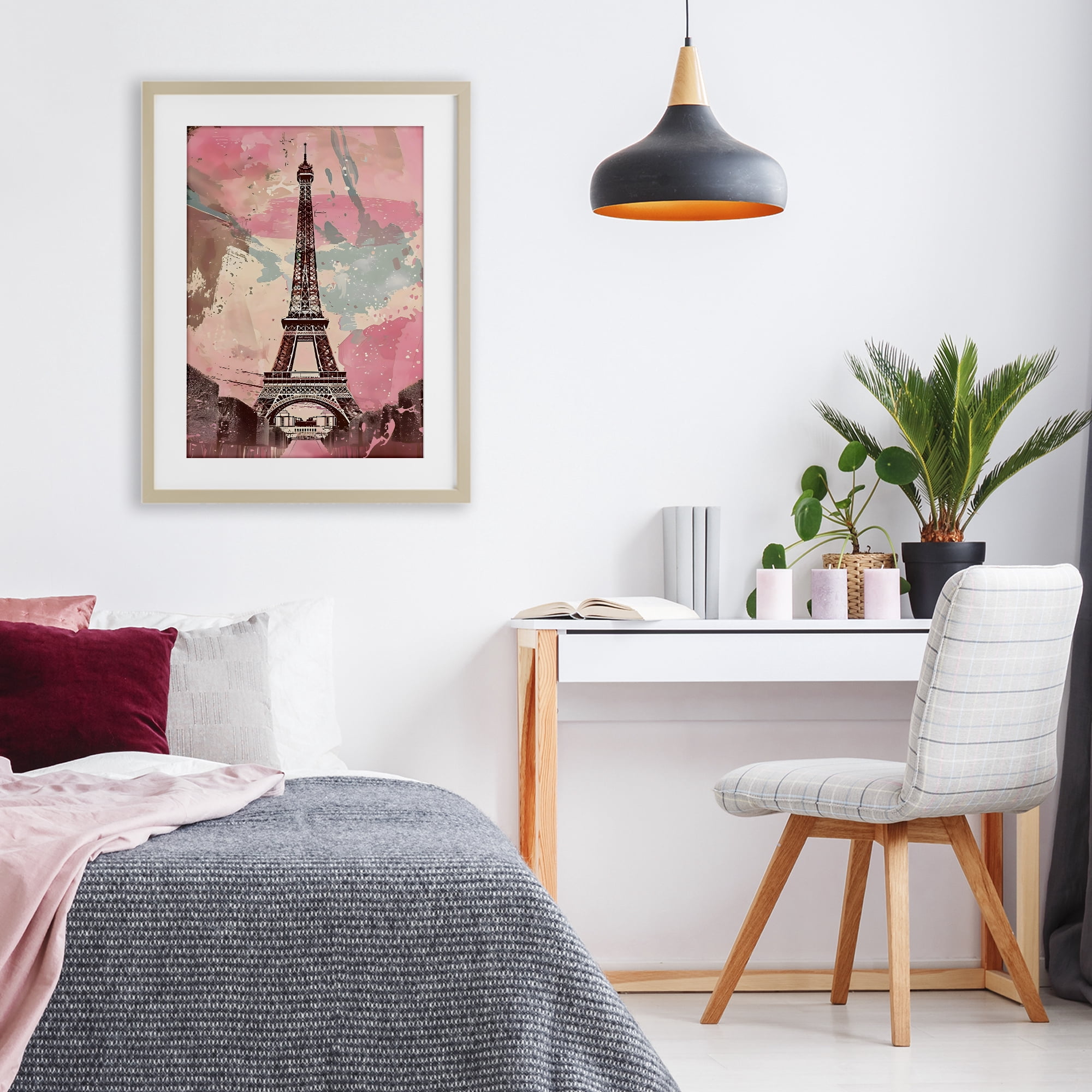 Stupell Industries Parisian Tower Pink & Blue Birch Framed Print Under Glass, design by Creative Studio