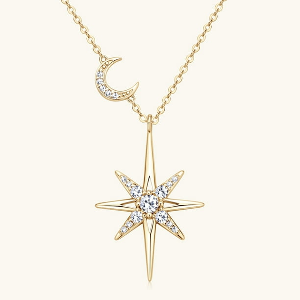 Collar de diamantes con estrella de ocho puntas, colgante de estrella para mujer, temperamento versátil, cadena de clavícula de plata pura