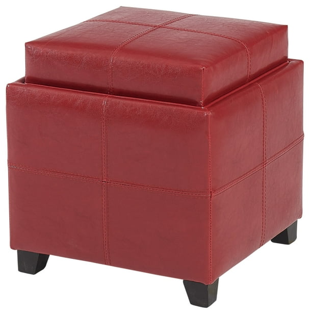 Whi Square Storage Ottoman Faux, Red Leather Ottoman With Storage
