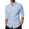 thumbnail image 2 of MIXUE Mens Casual Button Down Shirts Solid Color Lapel Long Sleeve With Pocket Stylish Lightweight Comfortable Shirt Tops Sportswear,Blue,M, 2 of 6