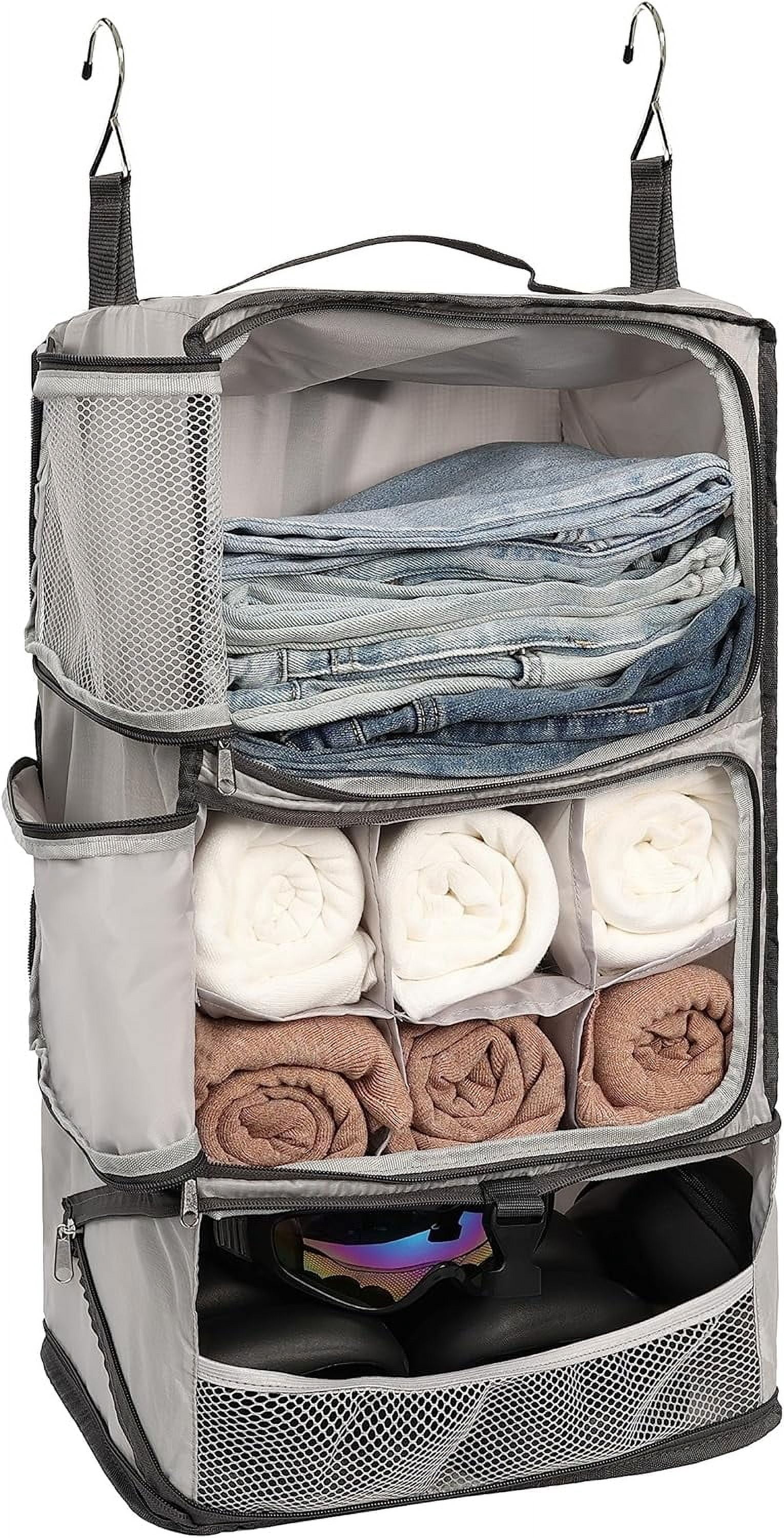 Compression Shelfe SHIBA-Hanging Packing Cubes Portable Closet 3-Shelf Travel Collapsible ...