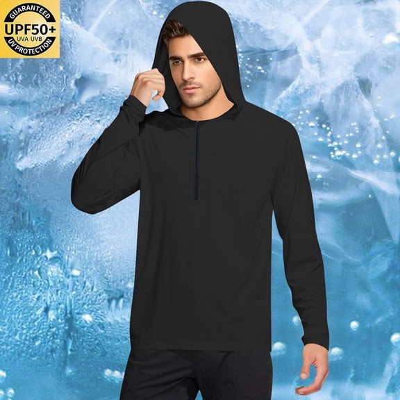 Nmnitkp UPF 50 Long Sleeve Men Cool & Breathable Sunscreen Lightweight Breathable Long Sleeve With Mask Zipper Hooded Blouse