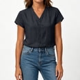 thumbnail image 6 of Tqcoqu Womens Cotton Linen Button Down Shirts,Casual Short Sleeve Solid Summer Blouses Tops with Pocket,Black Women's M-XXXL, 6 of 8