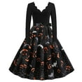 thumbnail image 2 of Enjoytime Women's Plus Size Dresses Casual Halloween Printed V-Neck Long Sleeve Midi Dress Elegant Vintage Gothic Clothes, 2 of 8