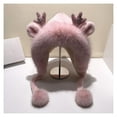 thumbnail image 2 of Hadanceo Cute Furry Trim Antler Ears Decor Women Winter Hat Thickened Plush Warm Ear Protection Woolen Hat Fashion Accessories Pink, 2 of 8