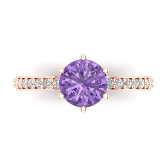 Solitaire with Accents Engagement Ring for Women - 1.71ct Simulated Alexandrite in 18K Rose Gold Promise Ring