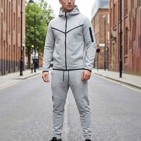 Ceisia Men Full Zip Hooded Tracksuit Color Stitching Long Sleeve Hoodie And Slim Jogger Pants Sport Suit Gray XL Gift
