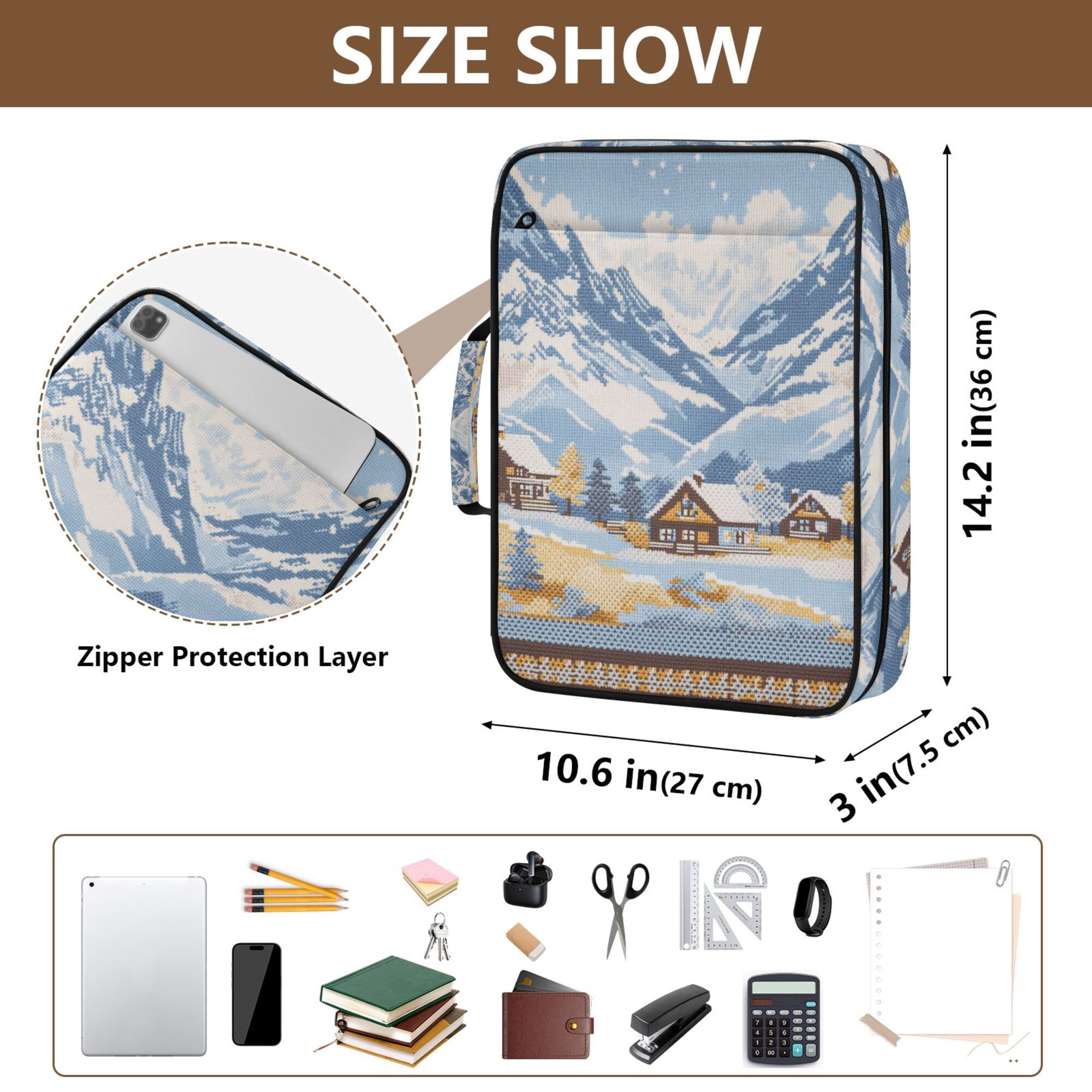 FORMRS Accordion File Folder A4 Size 7-Pocket Expanding Document Organizer Bag with 3 Ring Binder, Winter Mountain