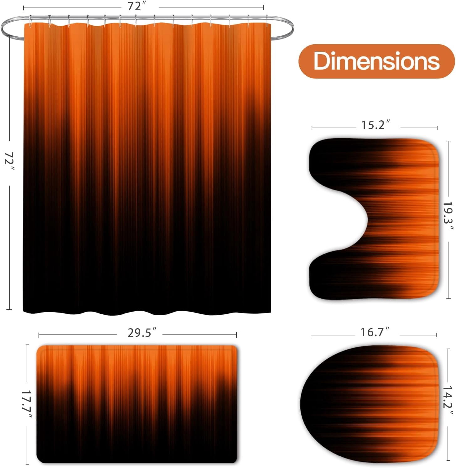 Red and Black Gradient Shower Curtain Set with Rugs and Toilet Lid Cover, Modern Simple Waterproof Fabric Bathroom Set, Ombre Stripe Gothic Abstract Bathroom Decor Set Accessories