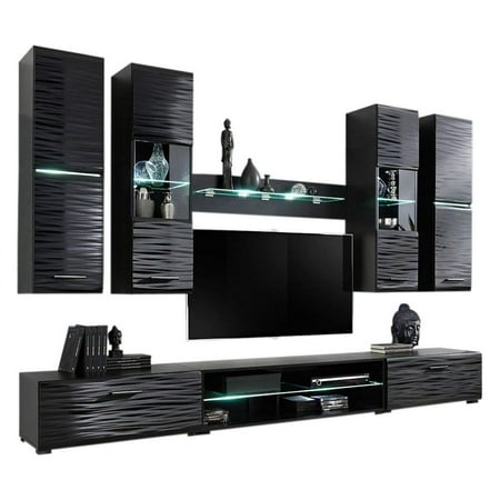 Modern 4 Entertainment Center Wall Unit 50 Tv Stand With Led Lights Black Modern 4 Entertainment Center Wall Unit 50 Tv Stand With Led Lights Black