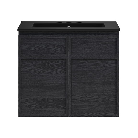 St. Tropez 24" Wall-Mounted Bathroom Vanity in Black Oak with Black 3-Hole Centerset Sink Top