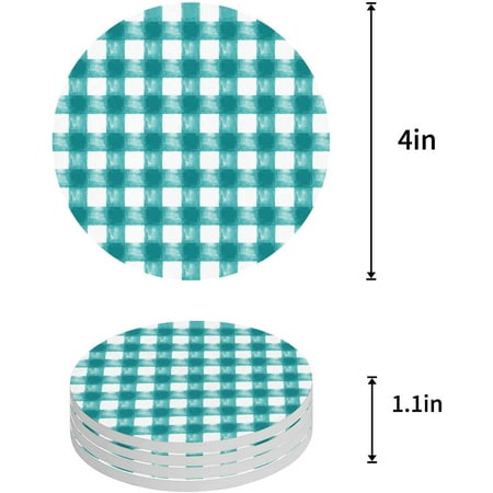 

ZHANZZK Rural Aqua Green Watercolor Lattice Set of 8 Round Coaster for Drinks Absorbent Ceramic Stone Coasters Cup Mat with Cork Base for Home Kitchen Room Coffee Table Bar Decor