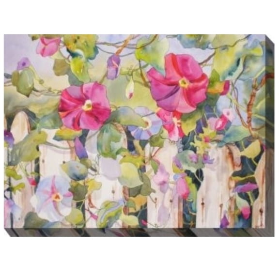 Outdoor Living and Style Pink and Green Morning Bliss Outdoor Canvas Rectangular Wall Art Decor 40"