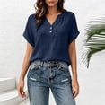 thumbnail image 4 of cocolona Summer Womens Button Down Tops V Neck Short Sleeve Loose Shirts Dressy Casual Solid Color Blouses, 4 of 7