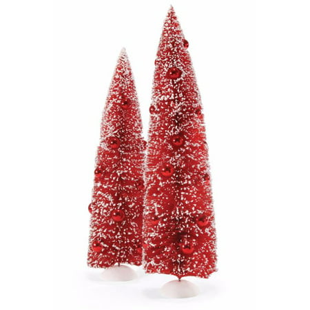 Department 56 Village Red Frosted Christmas Tree Figurines Set of 2 4049037