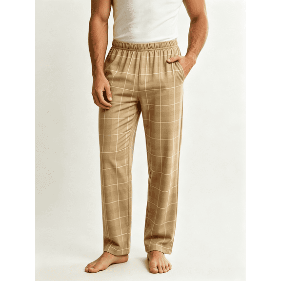 Zenithor Men's Pajama Pants Soft Comfortable Plaid Sleeping Bottoms Drawstring Elastic Waist Loungewear Winter Warmth,S-XL Coffee