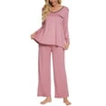 thumbnail image 2 of INSPIRE CHIC Women's Pajama Set Soft Modal Contrast Color Long Sleeve Shirt and Pants Sleepwear 2pcs M Pink, 2 of 5