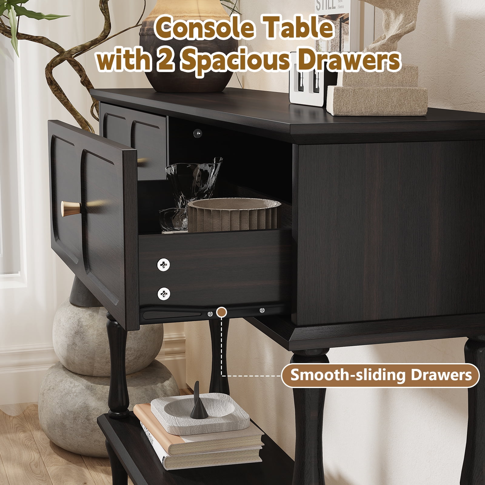 CBJCBJ 47" Mid-Century Console Tables, Entryway Table with Storage for Living Room, Hallway, Black