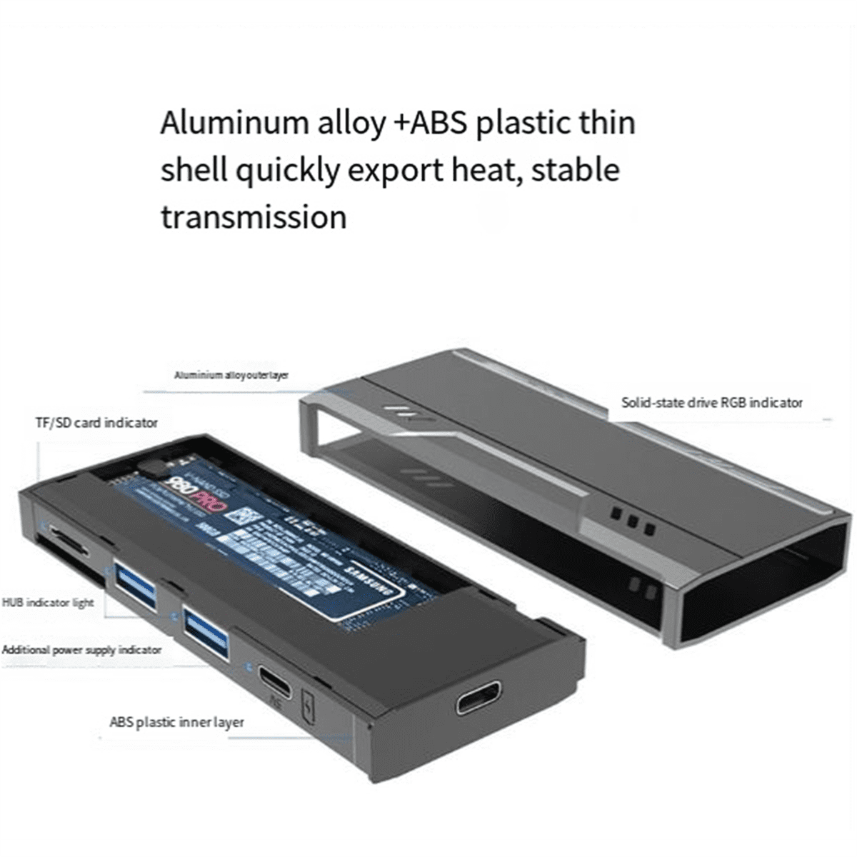 Multifunctional M.2 Hard Drive Enclosure Supports TF/S D Card NVME/NGFF Protocol Solid State Drive Enclosure-B