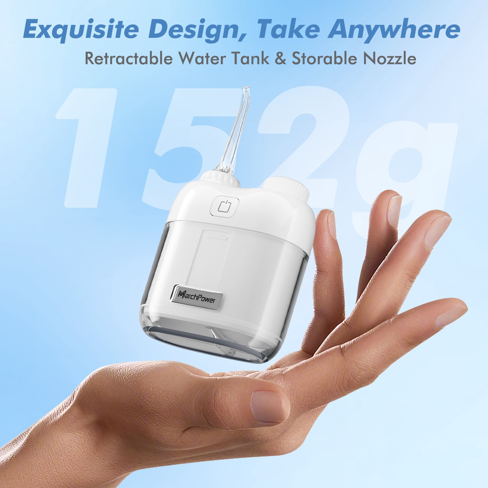Marchpower Mini Water Flosser, 3 Cleaning Modes Portable Water Flosser with Retractable Water Tank , IPX7 Waterproof Oral Care for Teeth Cleaning
