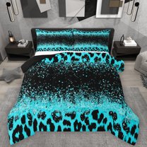 Homewish Cheetah Print Girl Boy 2pcs Bedding Comforter Set,Black Blue Twin Comforter Sets,Bling Glitter Breathable Bedding Set,Microfiber Bedroom Decor,Reversible