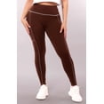 thumbnail image 5 of High Waist Contrast Seam Fleece Lined Leggings With Side Pockets - Chocolate Brown, 5 of 9