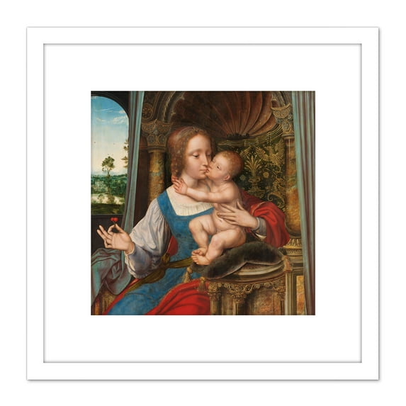 Quinten Massijs Virgin And Child Painting 8X8 Inch Square Wooden Framed Wall Art Print Picture with Mount